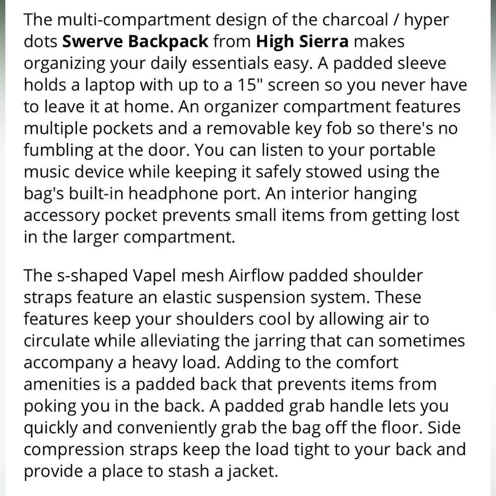 High Sierra Unisex Swerve Charcoal Grey and Hyperdots Laptop Backpack EUC - Picture 11 of 12